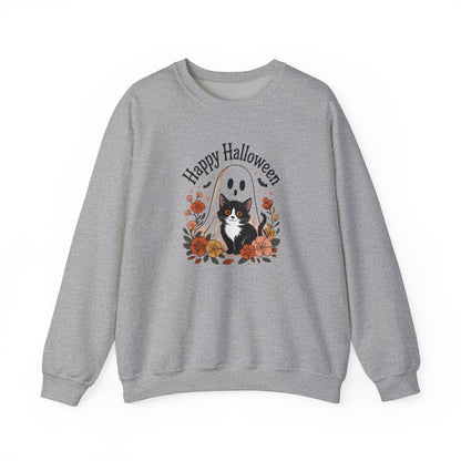 Happy Halloween Cat Crewneck Sweatshirt, Cozy Fall Sweatshirt, Halloween Gift, Fall Fashion, Gift for Her, Spooky Season Apparel