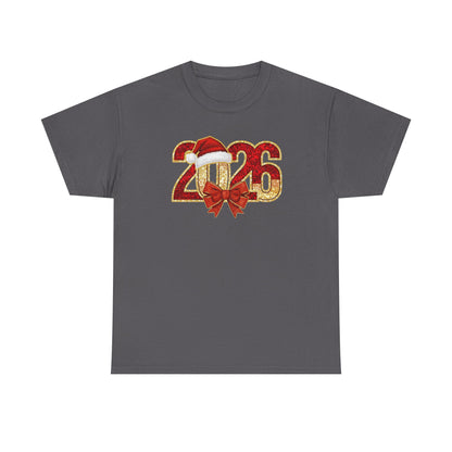 2026 New Year Shirt | Festive Christmas Tee with Santa Hat & Bow | Happy New Year T-Shirt | Holiday Party Outfit Gift
