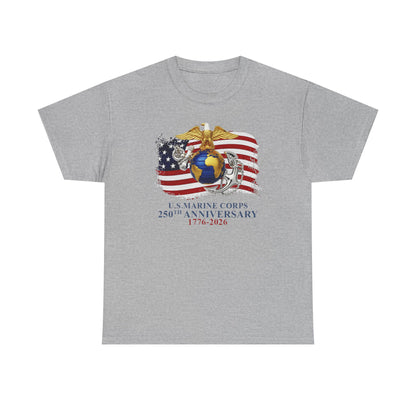 US Marine Corps 250th Anniversary T-Shirt Eagle, Globe Anchor with American Flag (1776-2026)