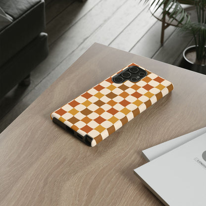 Boho Checked Phone Case, Checkerboard Design, Durable Protection, Phone Cover, Phone case For iPhone and Samsung, Trendy Phone Cover