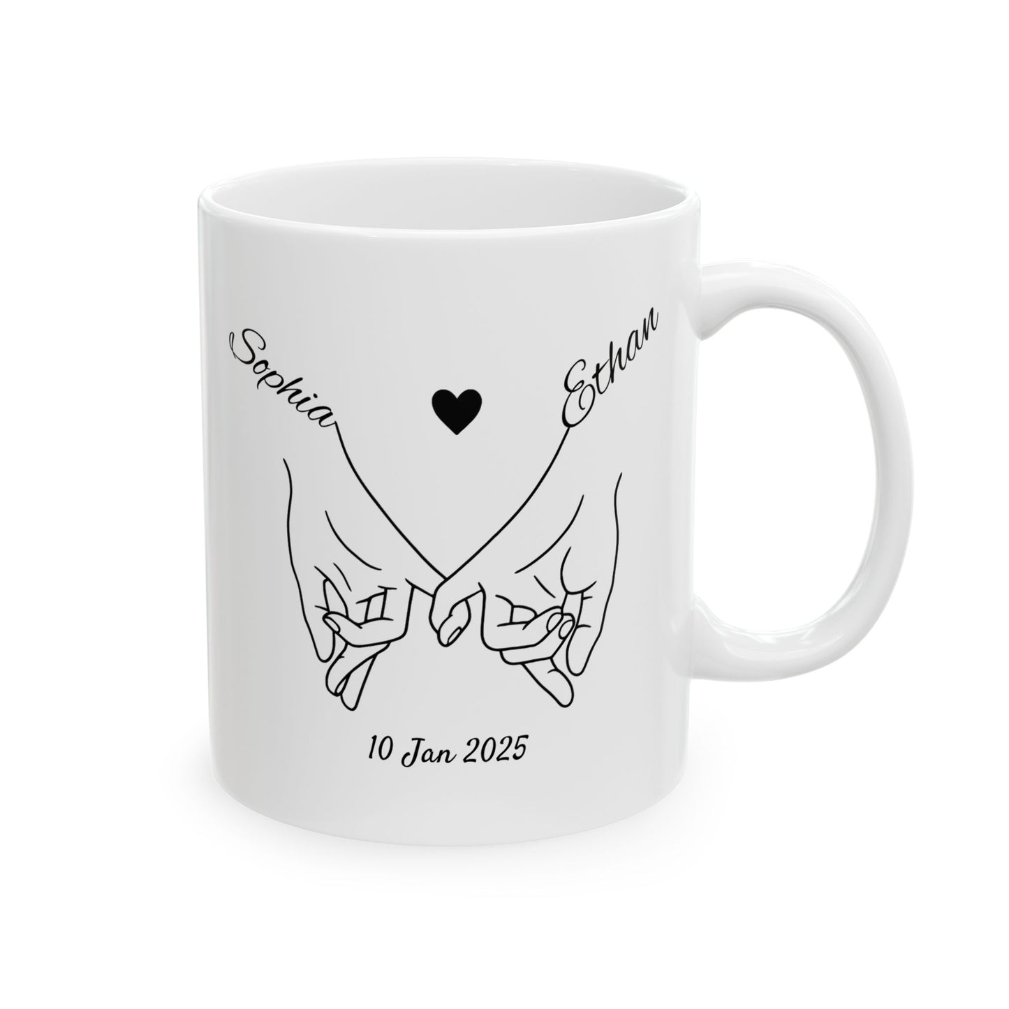 Holding Hands Couple Mug | Personalized Names & Date Coffee Cup | Custom Line Art Couple Mug | Valentine Anniversary Love Gift