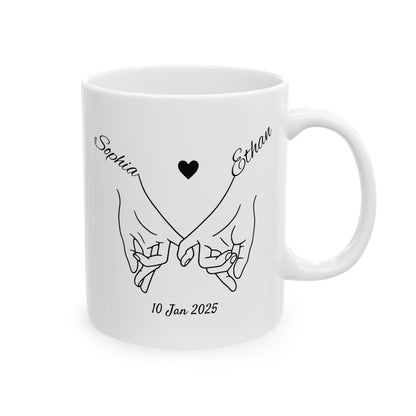Holding Hands Couple Mug | Personalized Names & Date Coffee Cup | Custom Line Art Couple Mug | Valentine Anniversary Love Gift