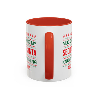 Personalized Secret Santa Accent Coffee Mug, Holiday Gift, Funny Christmas Mug, Unique Office Secret Santa Gift, Custom Drinkware