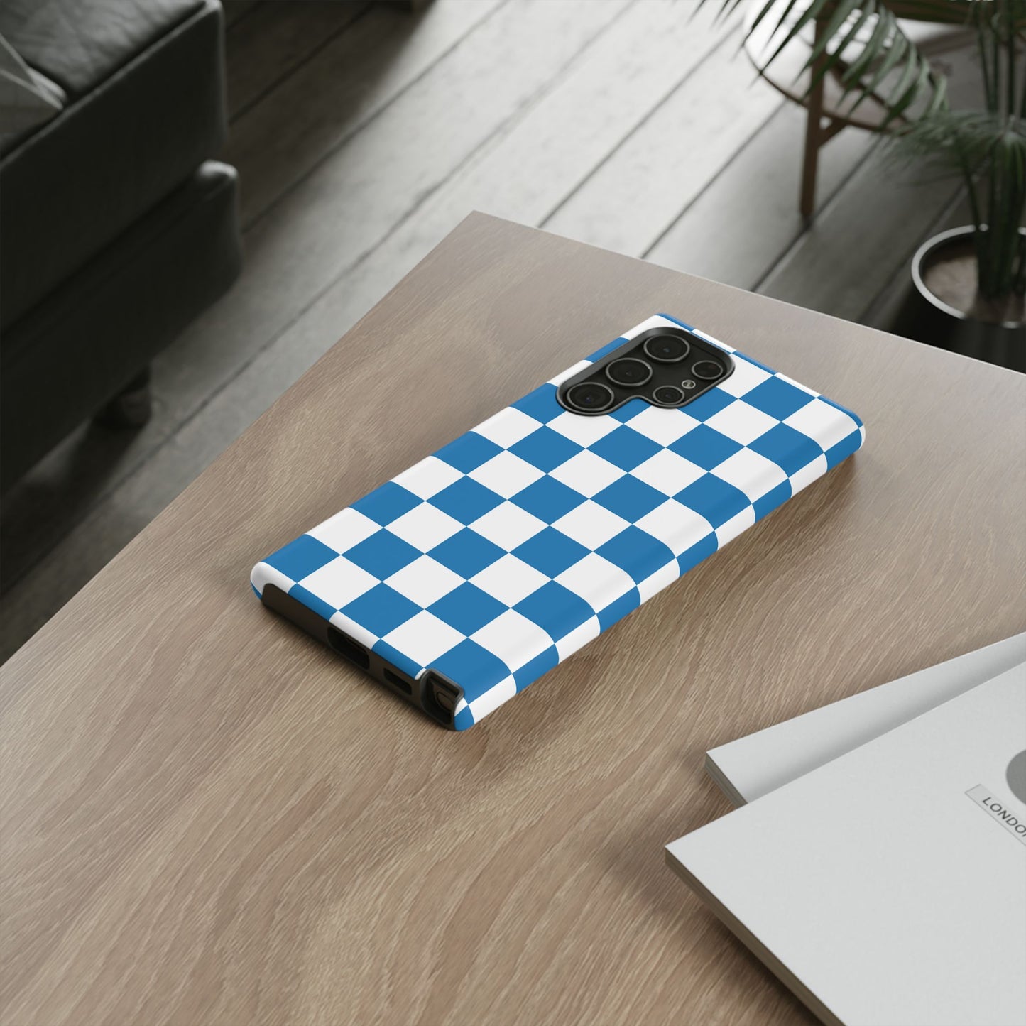 Blue Checkerboard Phone Case, Samsung Galaxy S25, S25 Plus, S24, S24 Plus, S24 Ultra, S23, S22, S22 Plus, S21 Ultra, S21 FE, S20+
