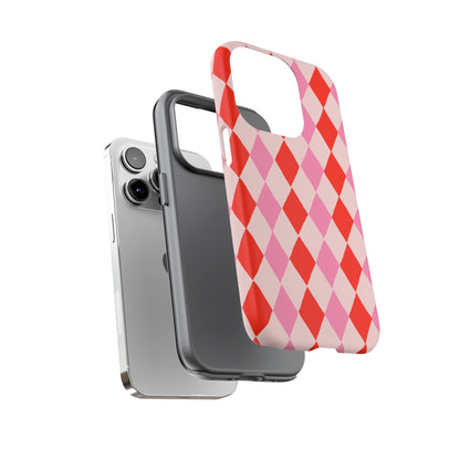 Tough Cases with Red Pink Diamonds, Retro Checkerboard iPhone Case And Samsung Case, Slim Fit Phone Case, Stylish Gift