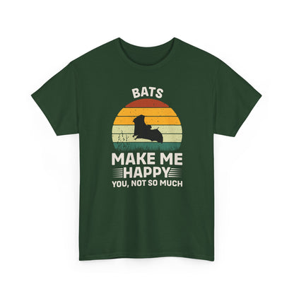 Bats Make Me Happy Unisex Heavy Cotton Tee, Funny Graphic Tee, Lovers Gift, Halloween Apparel, Everyday Casual Wear, Nature