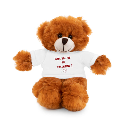Will You Be My Valentine ? Teddy Bear, Plush Animal with T-Shirt, Cute Valentine's Day Gift, Stuffed Bear for Kids or Love