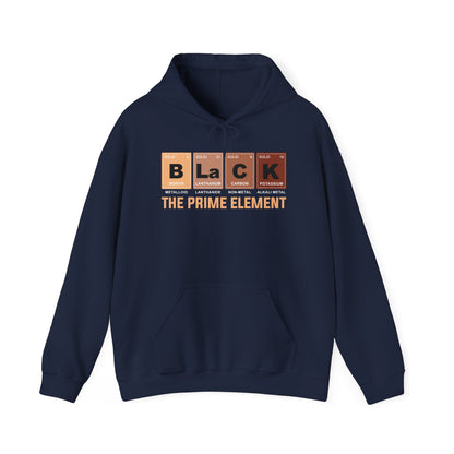 Black The Prime Element Hoodie | Periodic Table Design | Funny Science Hoodie | Black Pride Gift | Unisex Pullover Hooded Sweatshirt