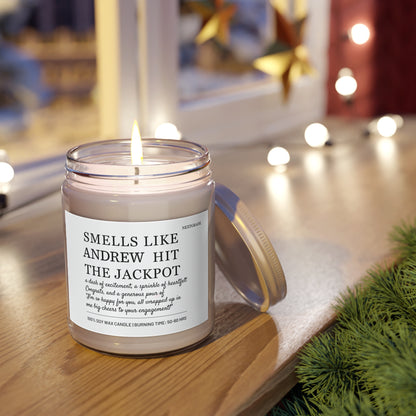 Personalized Scented Soy Candle, Smells Like Andrew Hit the Jackpot, Unique Gift for Engagements, Home Fragrance, Housewarming Present