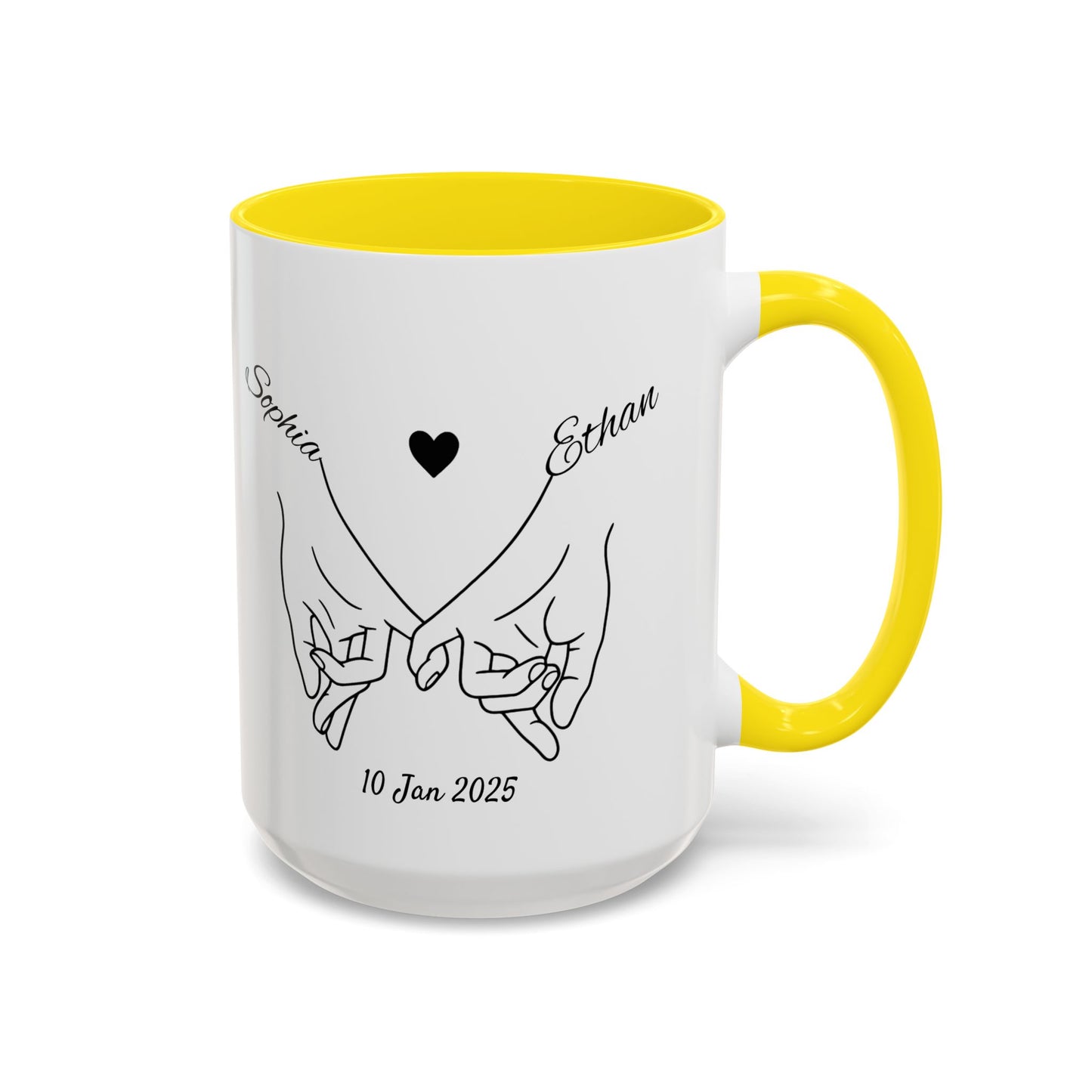 Holding Hands Couple Mug | Personalized Names & Date Coffee Cup | Custom Line Art Love Mug | Valentine Anniversary Gift for Couples