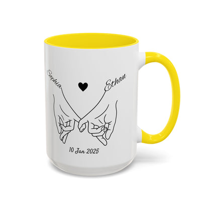 Holding Hands Couple Mug | Personalized Names & Date Coffee Cup | Custom Line Art Love Mug | Valentine Anniversary Gift for Couples
