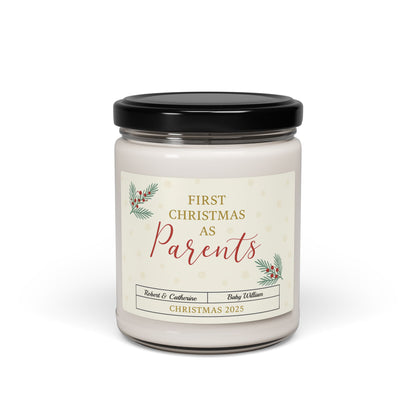 First Christmas as Parents Candle 2025, 9oz Scented Soy Candle, Holiday Gift for New Moms & Dads, Cozy Winter Home Decor