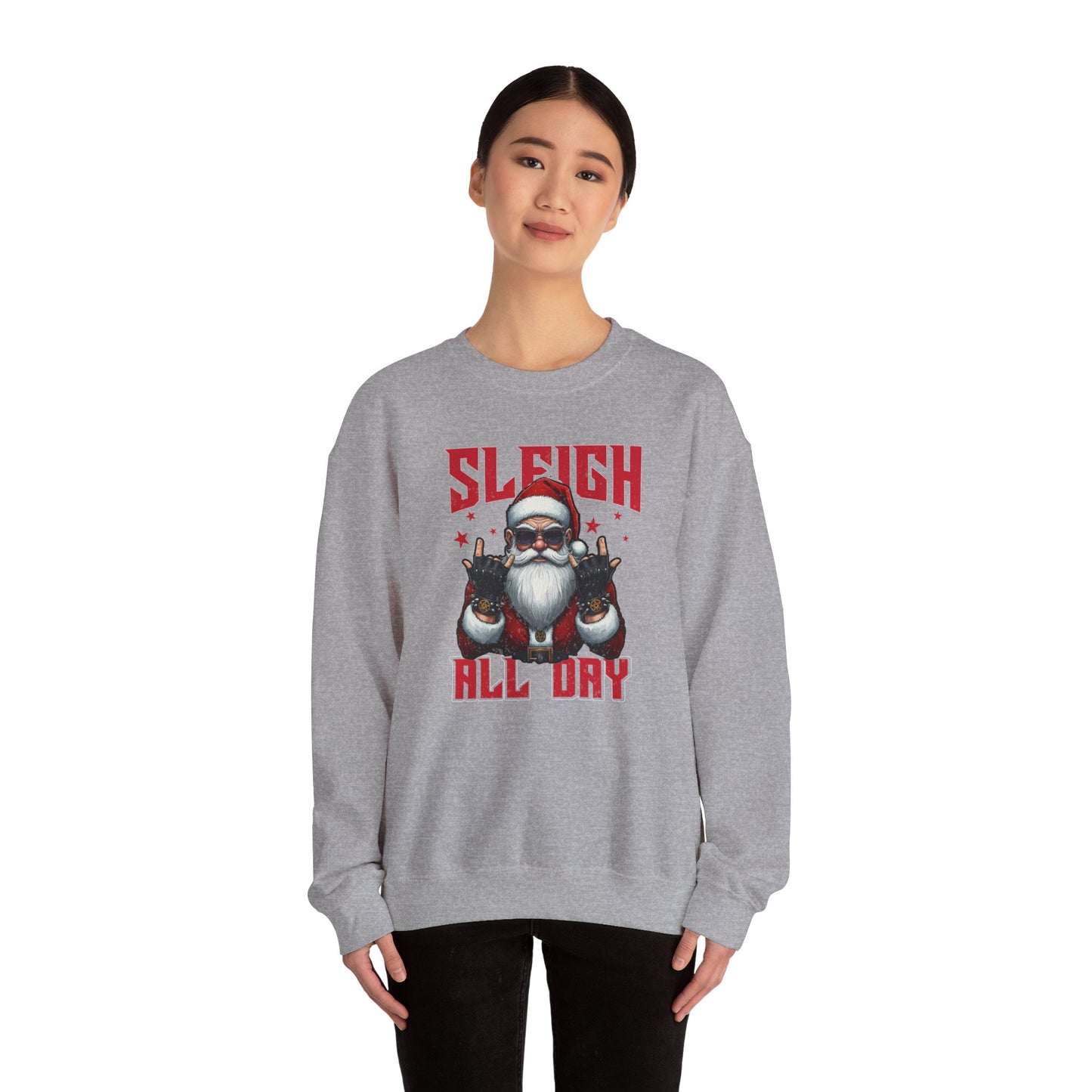 Funny Santa Sleigh All Day Sweatshirt | Rocker Santa Christmas Sweater | Funny Holiday Sweatshirt | Cozy Unisex Christmas Gift
