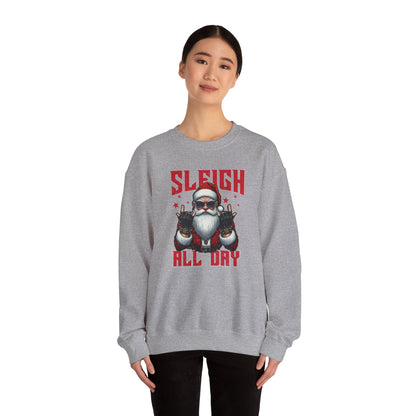 Funny Santa Sleigh All Day Sweatshirt | Rocker Santa Christmas Sweater | Funny Holiday Sweatshirt | Cozy Unisex Christmas Gift