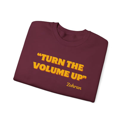 Turn the Volume Up Sweatshirt, Retro Music Quote Crewneck, Minimal Yellow Text Pullover, Cozy Gift for Musicians & Creatives