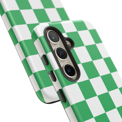 Green Checkered Phone Case, Phone Cases Samsung Galaxy S25, S25 Plus, S24, S24 Plus, S24 Ultra, S23, S22, S22 Plus, S21 Ultra, S21 FE, S20+