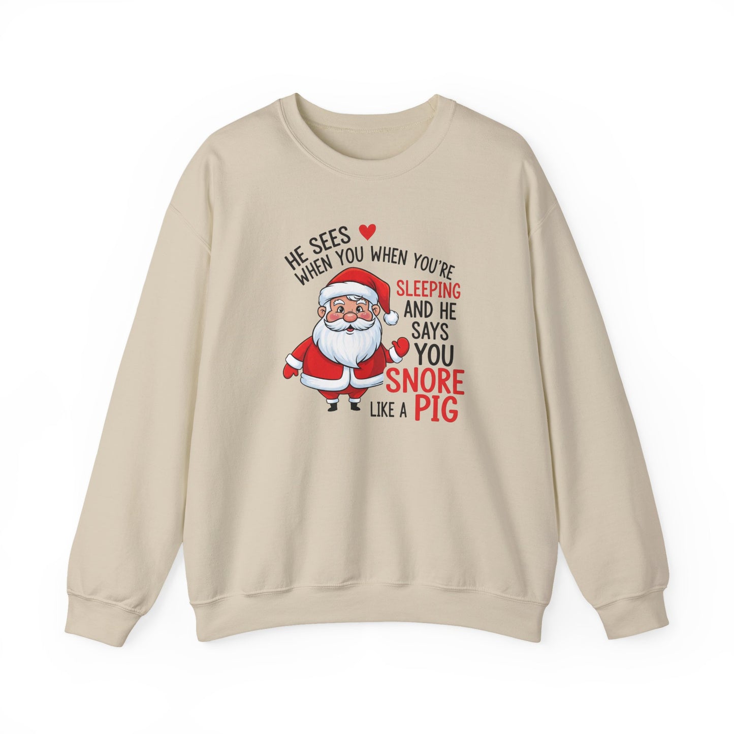 Funny Santa Christmas Sweatshirt He Sees When You are Sleeping and He Says You Snore Like a Pig |Holiday Humor Crewneck |Cozy Christmas Gift