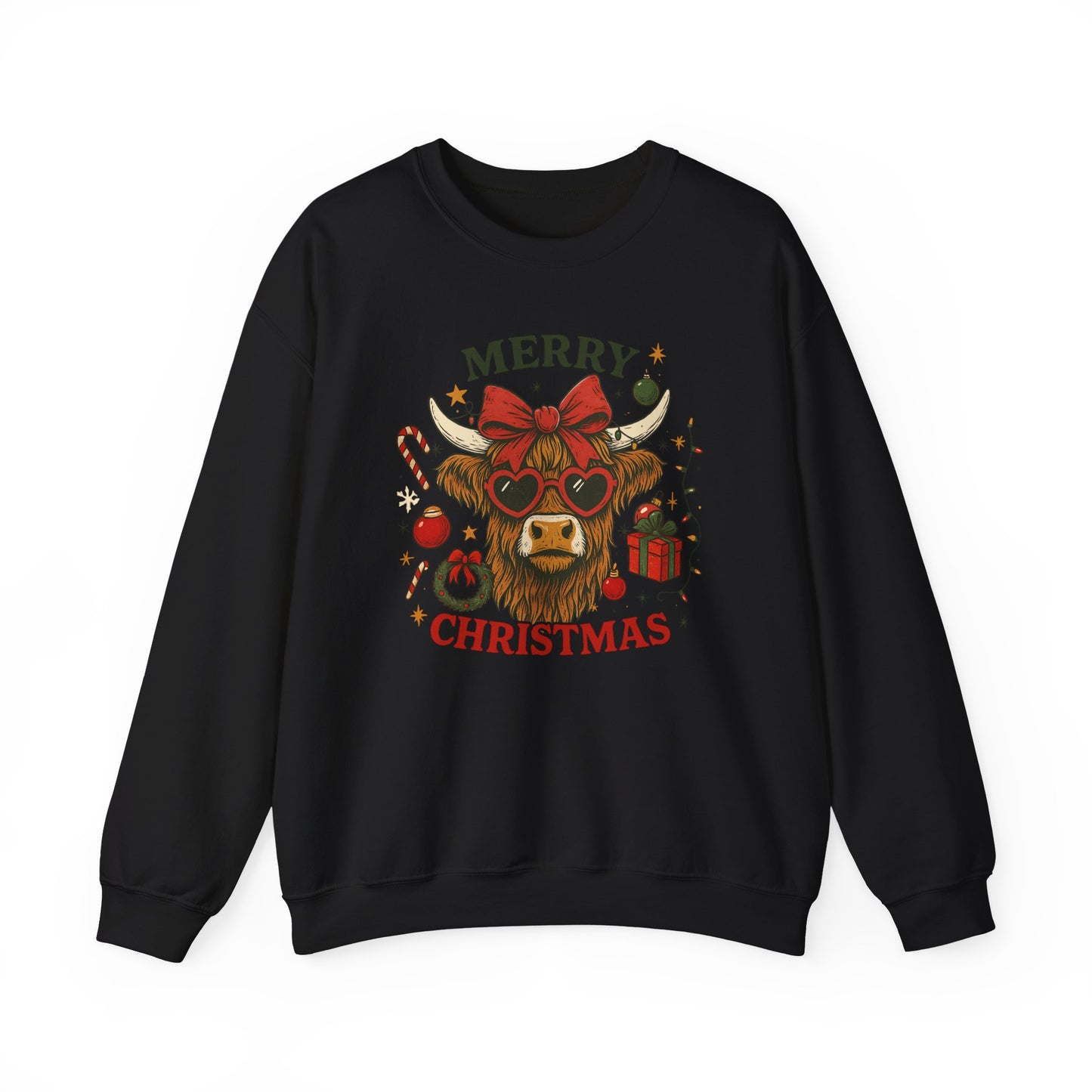 Merry Christmas Highland Cow Sweatshirt, Cow Christmas Crewneck, Funny Holiday Farm Shirt, Western Christmas Sweater, Cozy Xmas Gift for Her