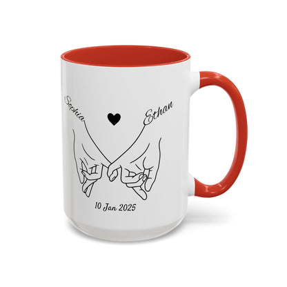 Holding Hands Couple Mug | Personalized Names & Date Coffee Cup | Custom Line Art Love Mug | Valentine Anniversary Gift for Couples