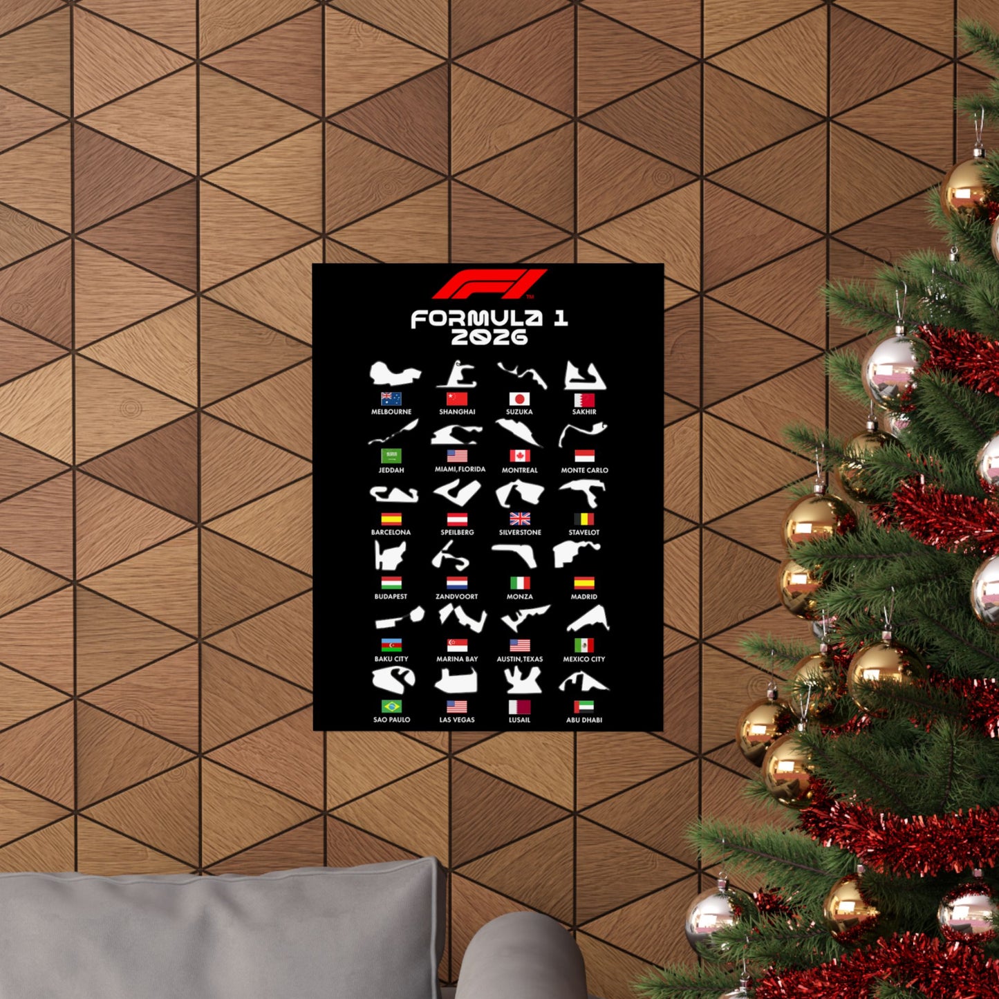 Formula 1 2026 Track Map Poster, F1 Circuits Silhouette Wall Art, Motorsport Racing Print, Racing Fan Gift, Garage Decor