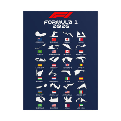 Formula 1 2026 Track Silhouettes Poster, F1 Circuits Map Wall Art, Grand Prix Calendar Print, Motorsport Racing Decor, Rolled Poster