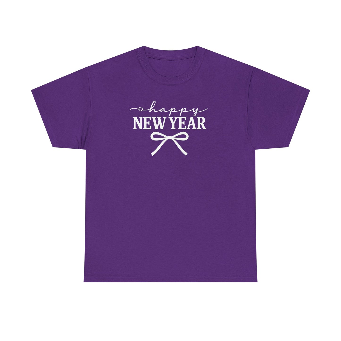 Happy New Year Bow T-Shirt, Minimalist New Year Typography Tee, Holiday Graphic Shirt, New Year's Eve Outfit, Casual Festive Top
