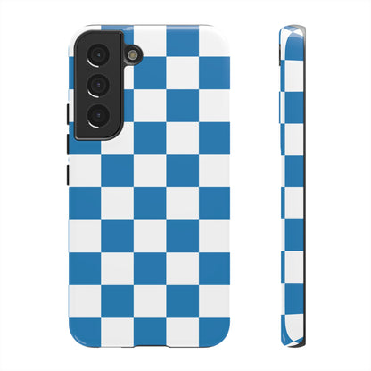 Blue Checkerboard Phone Case, Samsung Galaxy S25, S25 Plus, S24, S24 Plus, S24 Ultra, S23, S22, S22 Plus, S21 Ultra, S21 FE, S20+