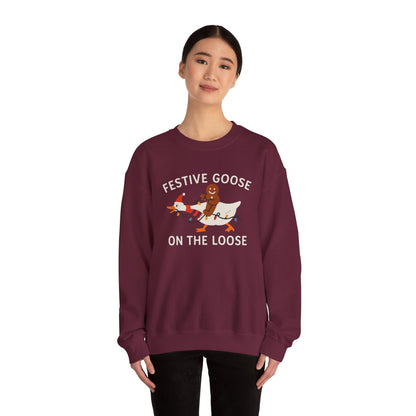 Festive Goose on the Loose Sweatshirt, Funny Christmas Gingerbread Crewneck, Holiday Lights Shirt, Cozy Winter Gift for Her and Him