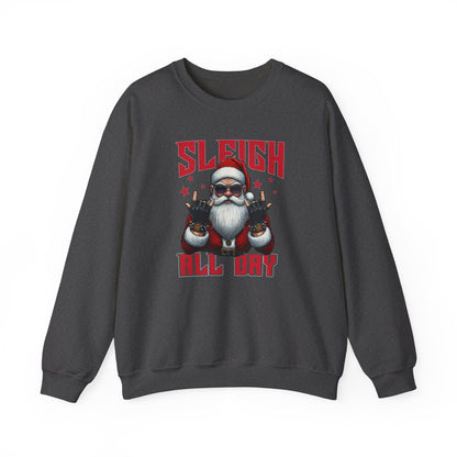 Funny Santa Sleigh All Day Sweatshirt | Rocker Santa Christmas Sweater | Funny Holiday Sweatshirt | Cozy Unisex Christmas Gift