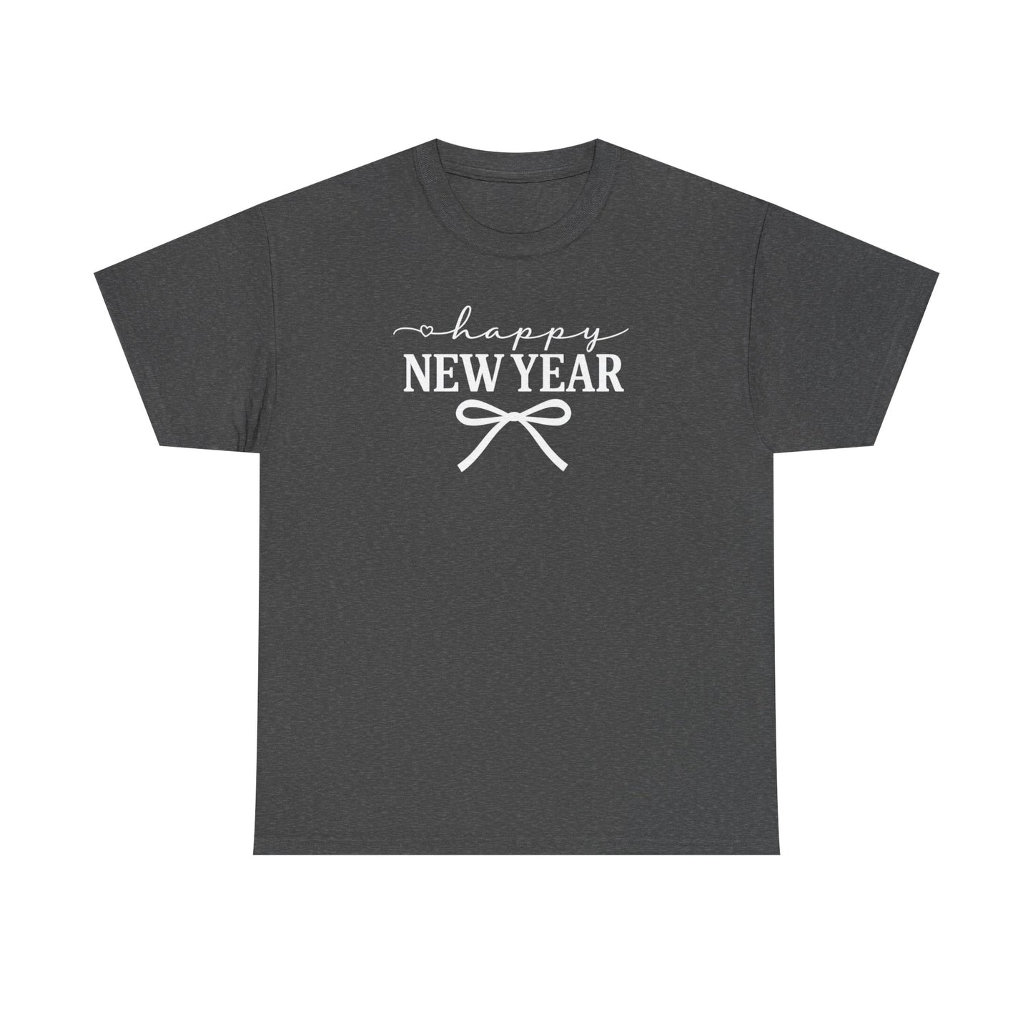 Happy New Year Bow T-Shirt, Minimalist New Year Typography Tee, Holiday Graphic Shirt, New Year's Eve Outfit, Casual Festive Top