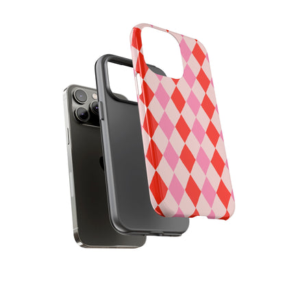 Tough Cases with Red Pink Diamonds, Retro Checkerboard iPhone Case And Samsung Case, Slim Fit Phone Case, Stylish Gift