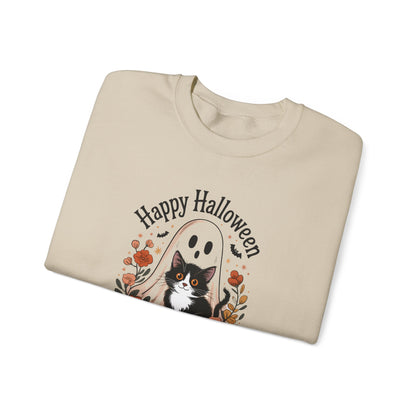 Happy Halloween Cat Crewneck Sweatshirt, Cozy Fall Sweatshirt, Halloween Gift, Fall Fashion, Gift for Her, Spooky Season Apparel