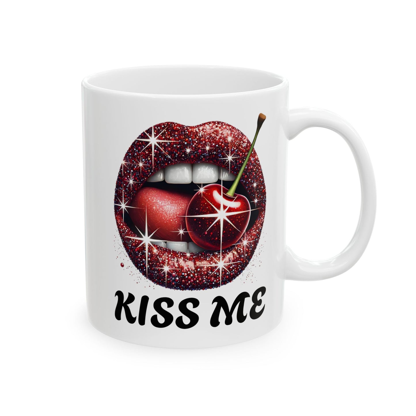 Kiss Me Coffee Mug, Cherry Lips Design Ceramic Mug, Cute Aesthetic Coffee Cup, 11oz 15oz Gift, Fun Novelty Mug