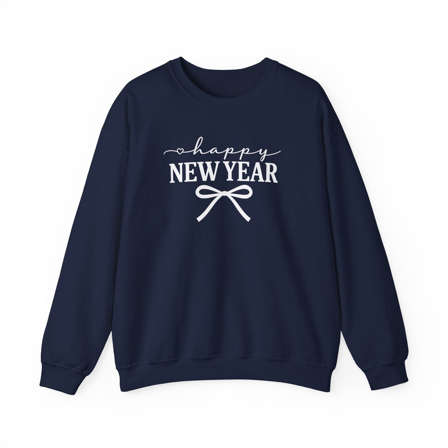 Happy New Year Sweatshirt | Cozy Holiday Crewneck | Script Bow Graphic Sweater | New Year Party Sweatshirt | Winter Gift