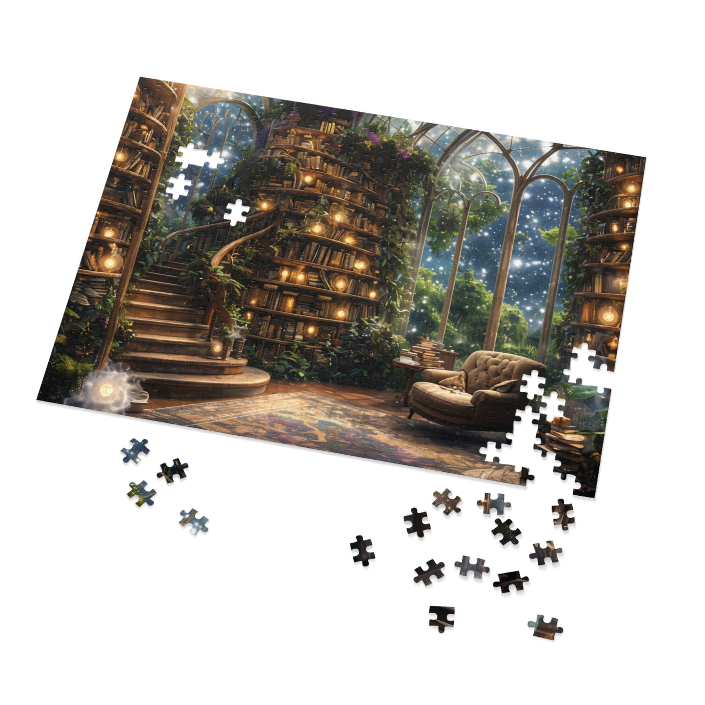 Dream Library, Magical Greenhouse, Jigsaw Puzzles, Star Filled Sky Library Reading Garden Lounge Room, Starry Night View, 500 Or 1000