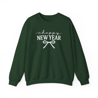 Happy New Year Sweatshirt | Cozy Holiday Crewneck | Script Bow Graphic Sweater | New Year Party Sweatshirt | Winter Gift