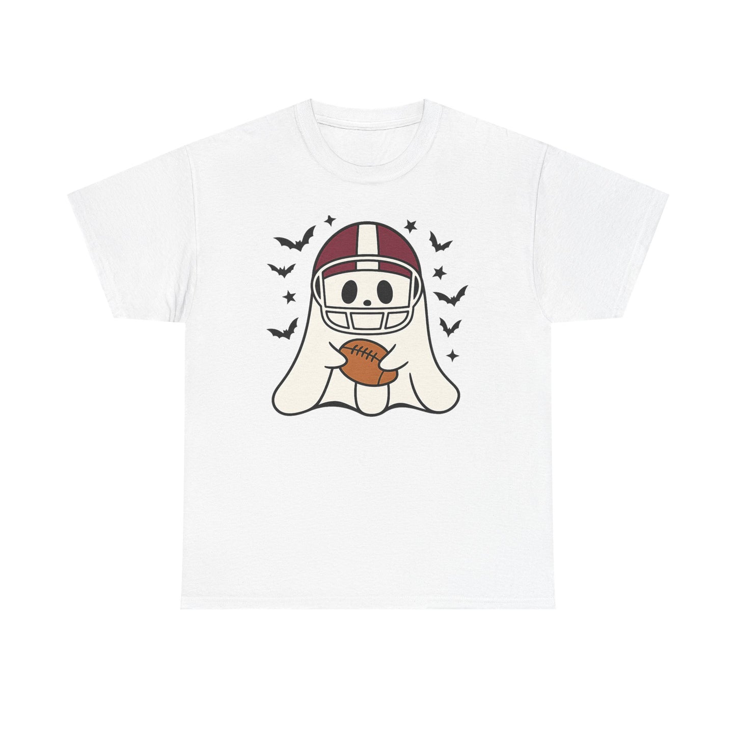 Halloween Ghost Football Tee, Unisex Heavy Cotton T-Shirt, Fun Halloween Apparel, Spooky Game Day Shirt, October Celebration Wear