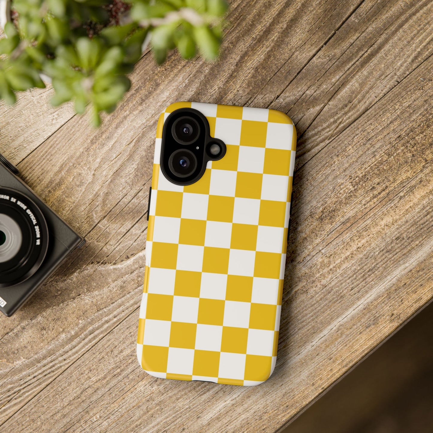 Yellow Checkered Phone Case - iPhone 17 Pro, 17, 16, 15, 14, 13, 12, 11, X, XR, XS MAX, Gift for Friends