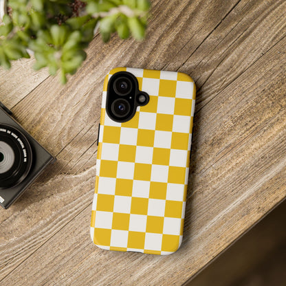 Yellow Checkered Phone Case - iPhone 17 Pro, 17, 16, 15, 14, 13, 12, 11, X, XR, XS MAX, Gift for Friends