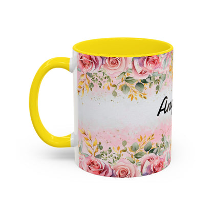 Personalized Floral Accent Coffee Mug, Custom Gift for Her, Birthday Mug, Floral Drinkware, Mother's Day Gift