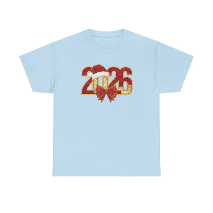 2026 New Year Shirt | Festive Christmas Tee with Santa Hat & Bow | Happy New Year T-Shirt | Holiday Party Outfit Gift