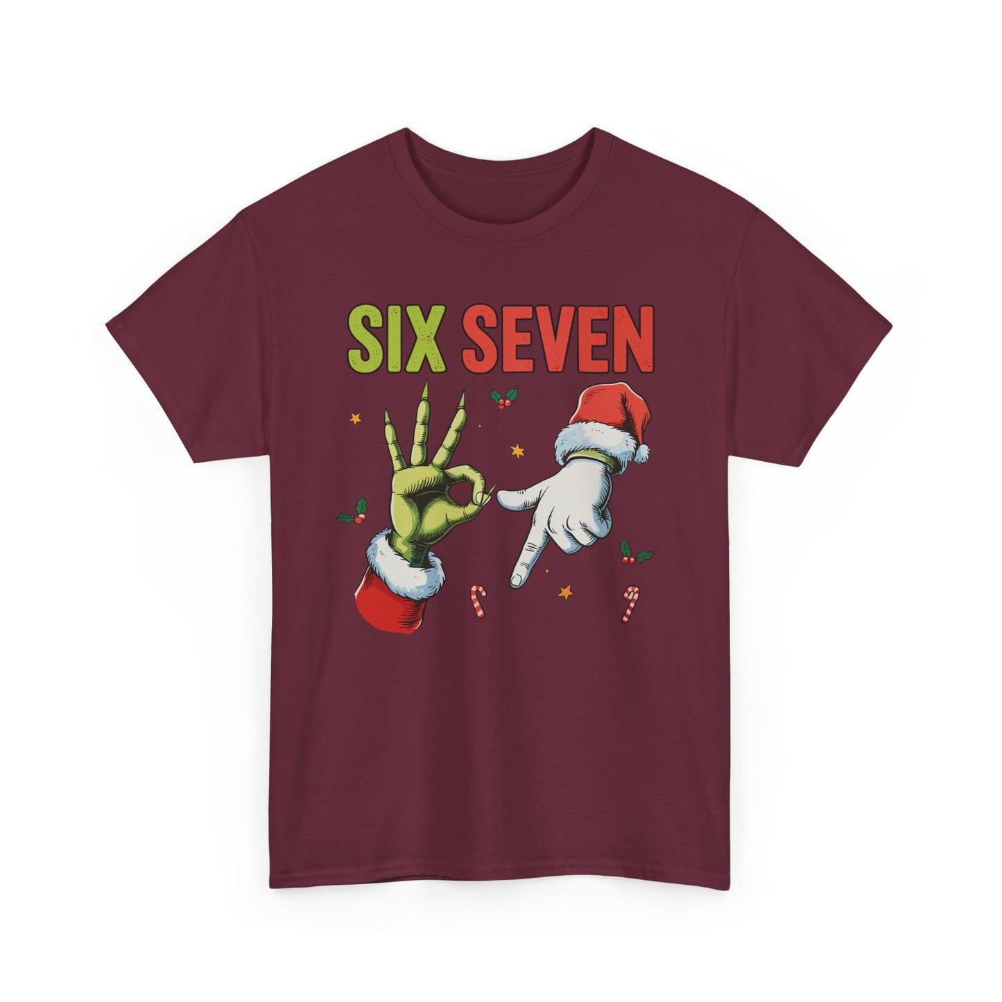 Funny "Six Seven" Christmas Shirt  Grinch Hand & Santa Hand Graphic Tee | Holiday Humor T-Shirt | Unisex Christmas Gift for Men Women