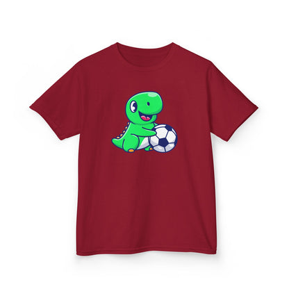Green Dinosaur Playing Soccer Kids T-Shirt, Cute Dino Soccer Shirt for Boys Girls, Fun Youth Sports Graphic Tee, Football Lover