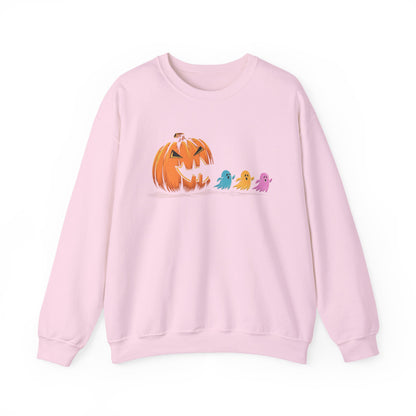 Halloween Ghost & Pumpkin Crewneck Sweatshirt, Unisex Fall Apparel, Cozy Sweatshirt, Halloween Gift, Seasonal Fashion
