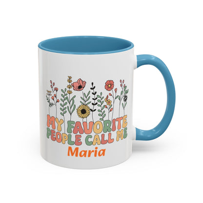 Personalized Floral Accent Mug, My Favorite People Call Me Coffee Cup, Perfect Gift for Friends, Family, Birthdays, Home Décor