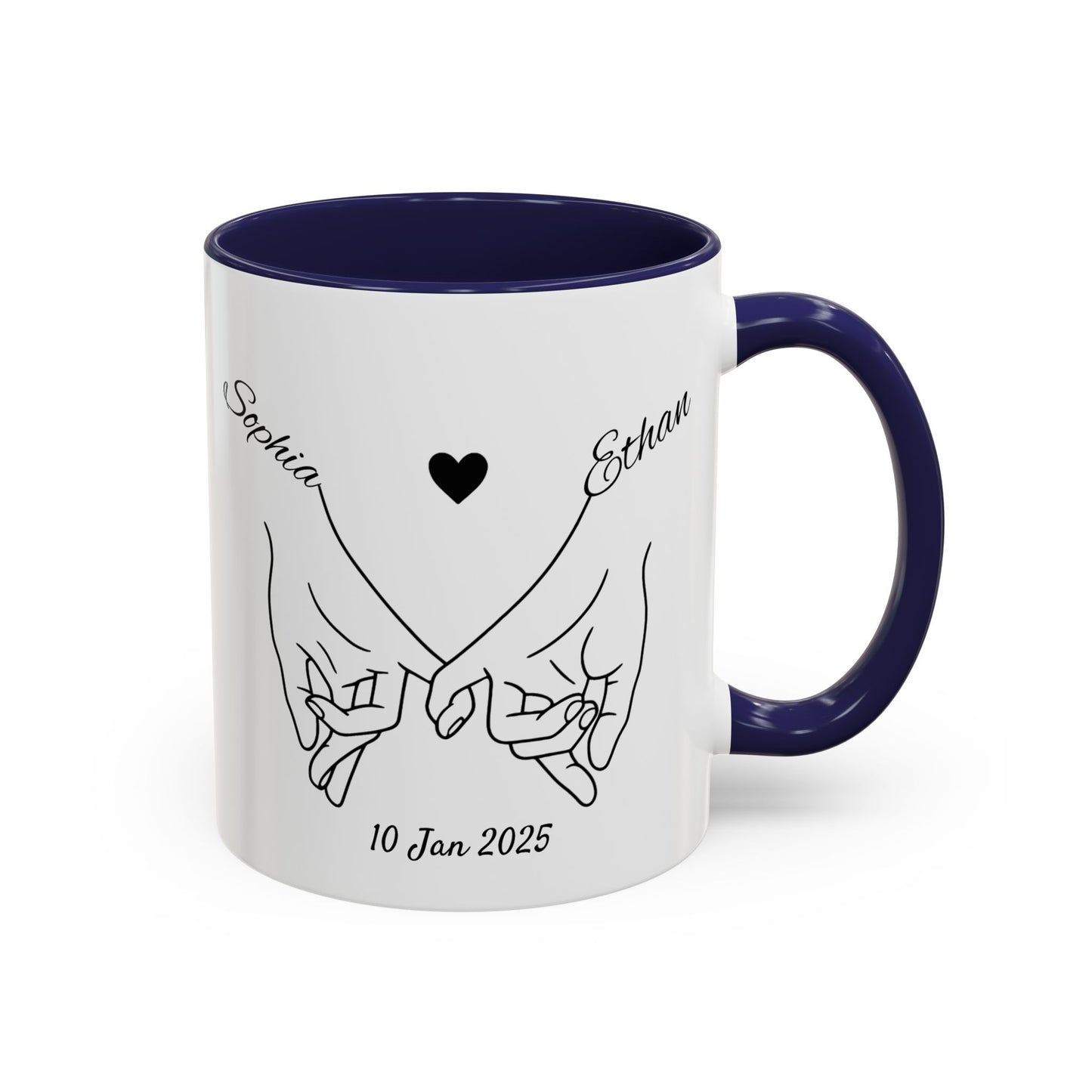 Holding Hands Couple Mug | Personalized Names & Date Coffee Cup | Custom Line Art Love Mug | Valentine Anniversary Gift for Couples