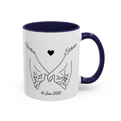 Holding Hands Couple Mug | Personalized Names & Date Coffee Cup | Custom Line Art Love Mug | Valentine Anniversary Gift for Couples