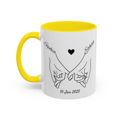 Holding Hands Couple Mug | Personalized Names & Date Coffee Cup | Custom Line Art Love Mug | Valentine Anniversary Gift for Couples
