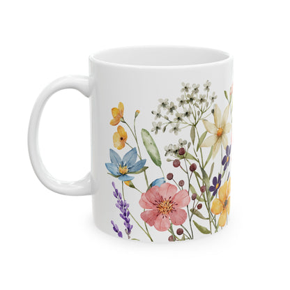 Watercolor Floral Mug Spring Flower Coffee Cup, Botanical Butterfly Mug, Garden Lover Gift, Nature Aesthetic Ceramic Mug Cute Floral Tea Cup