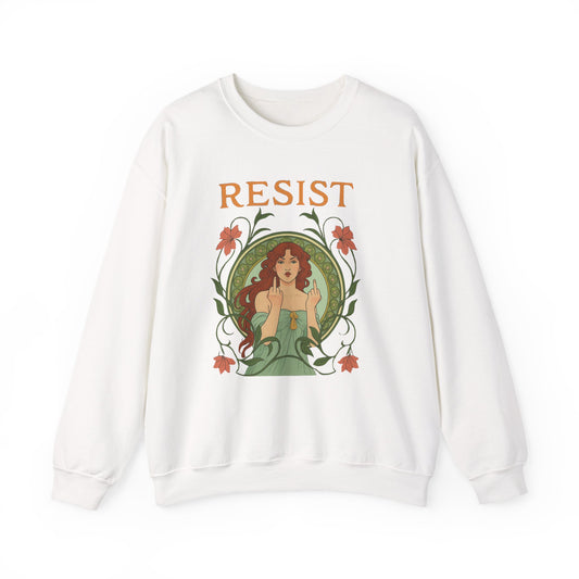 Resist Art Nouveau Woman Sweatshirt, Feminist Vintage Crewneck, Floral Botanical Activist Pullover, Empowerment Gift, Cozy Fall Layer